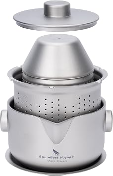 iBasingo 180ML Titanium Kung Fu Tea Set with 3 teacup Teapot with Strainer Dividing Cup Double-Layer Gaiwan Portable Tea Bowl Mug for Outdoor Camping Travel Picnic Backpacking Home Office Ti3137D
