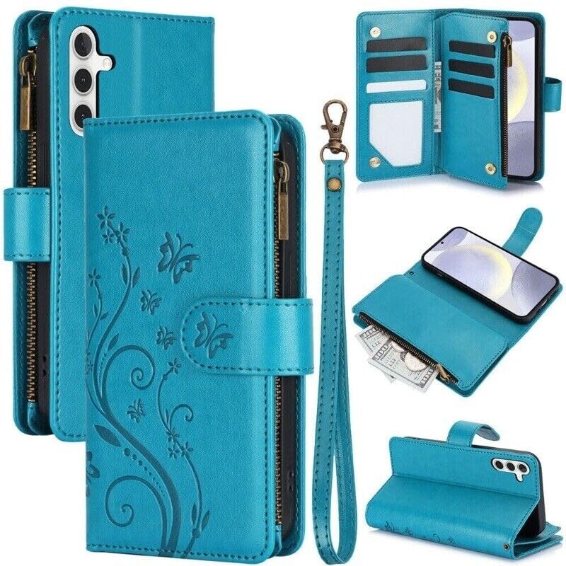 Housse portefeuille Samsung S25 Ultra bleu en cuir durable haut de gamme