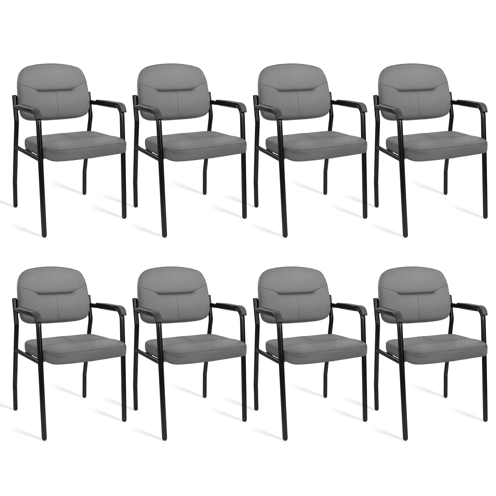CLATINA Leather Office Guest Chair Sets of 8, Reception Chair No Wheels with Armrests and Lumber Support, Ergonomic Desk Armchair for Meeting Waiting Conference Lobby Room Shool Study, Grey
