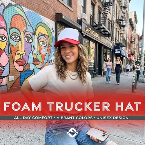 Image of Funky Junque Foam Trucker Hat, Trucker Hats for Women & Men - Blank Adjustable Snapback Mesh Back Baseball Cap