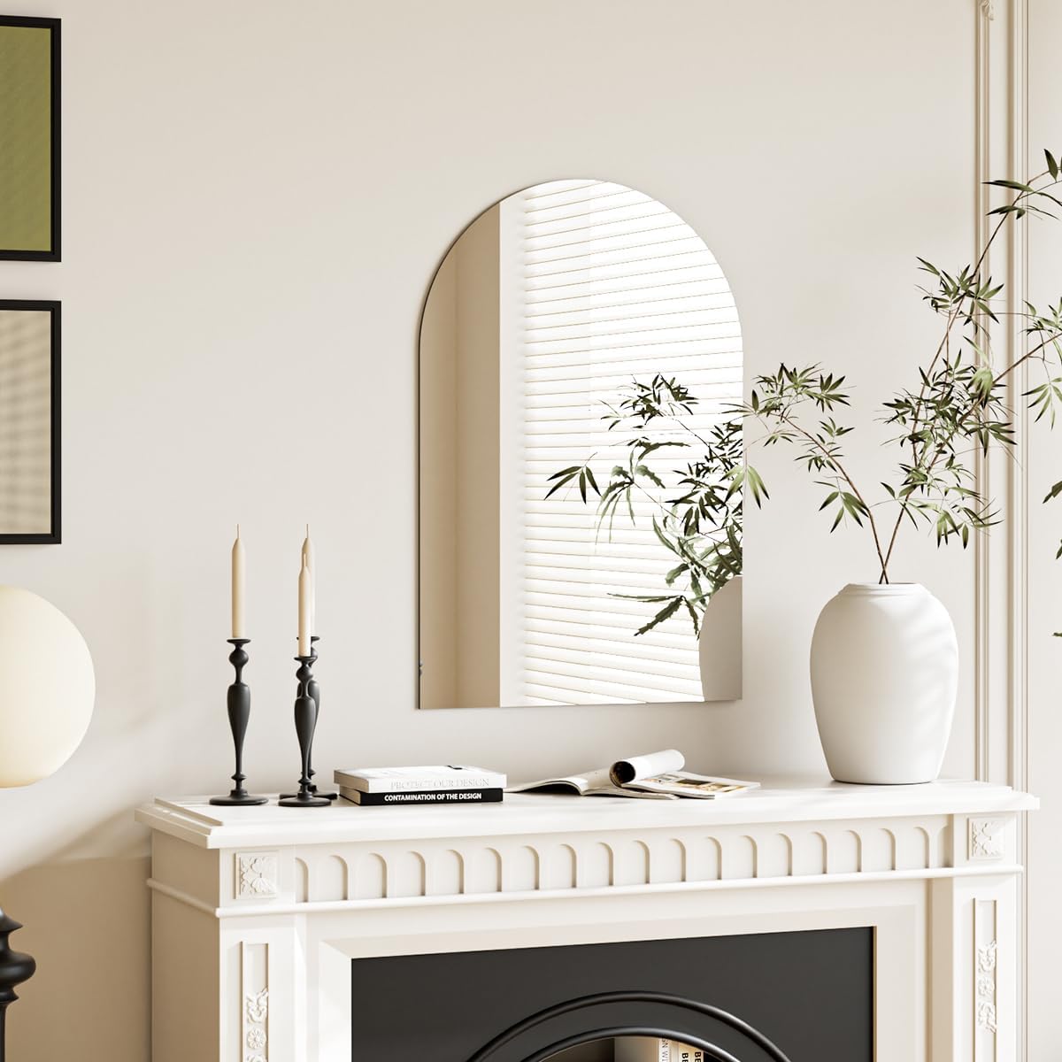 Frameless Arched Wall Mirror, 20 x 28 inch Arch Bathroom Wall Mounted Vanity Mirror, Modern for Bedroom, Living Room, Hanging or Leaning
