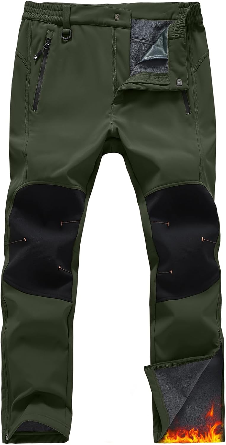 TBMPOY Mens Snow Ski Pants Waterproof Fleece Lined Winter Insulated Softshell Outdoor Snowboard Skiing Zipper Bottom Leg