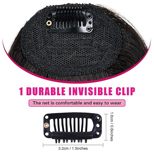Miniatura 6 de Kori Koli Extensiones de cabello humano real con clip, color marrón oscuro x negro, flequillo con fleco con red agradable y plano natural, flequillo