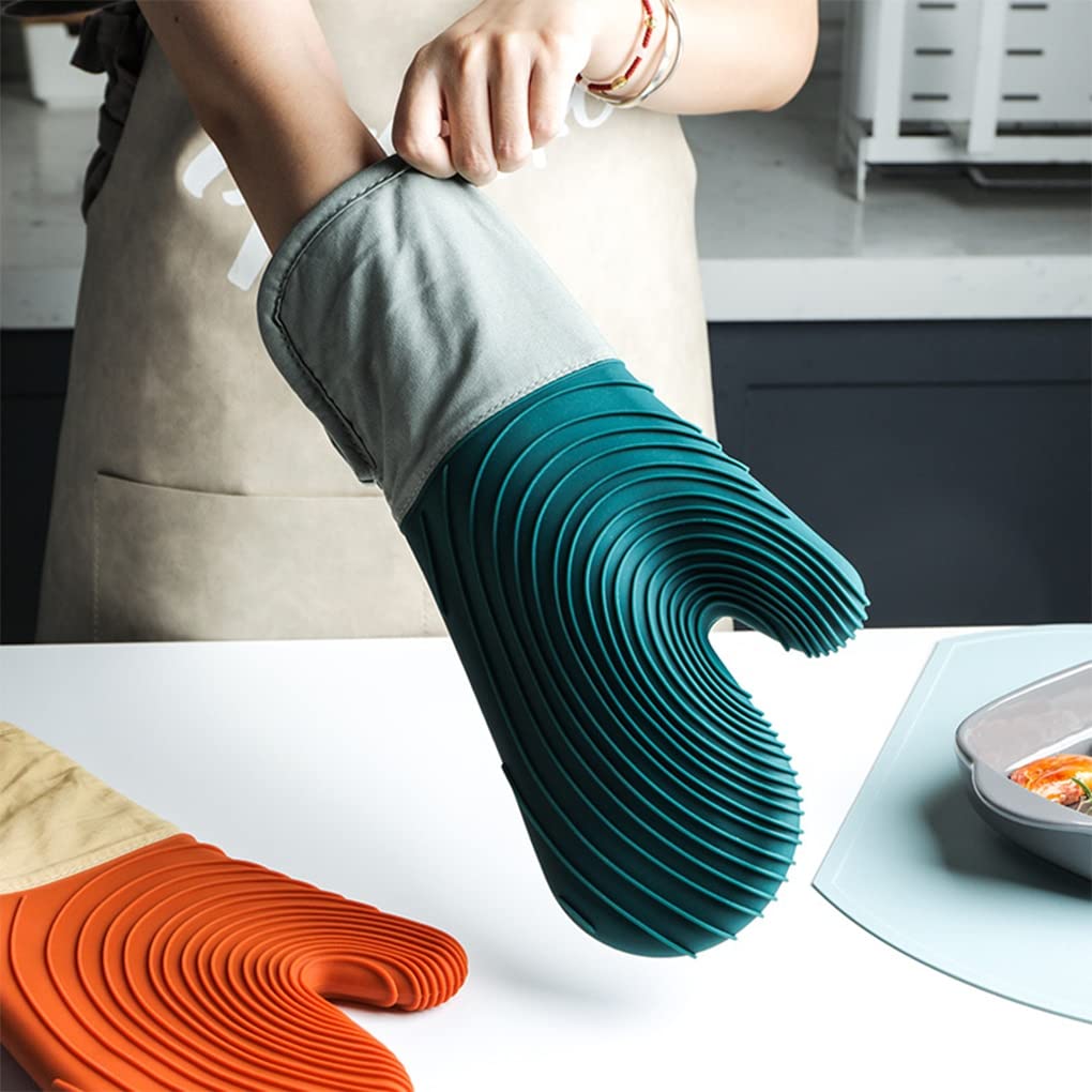 AAPIE 5 pièces/Ensemble Mitaines de Four en Silicone Porte-Pot Vert Gants résistants à la Chaleur Mitaines de Four en Caoutchouc pour Grille-Pain Fours à Micro-Ondes