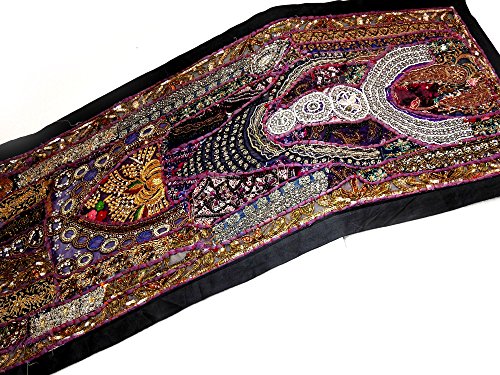 Triveni Art & Crafts Graceful Sequins, Beads, Mirror, Zari Patchwork Tapestry - 13 x 60 Inches