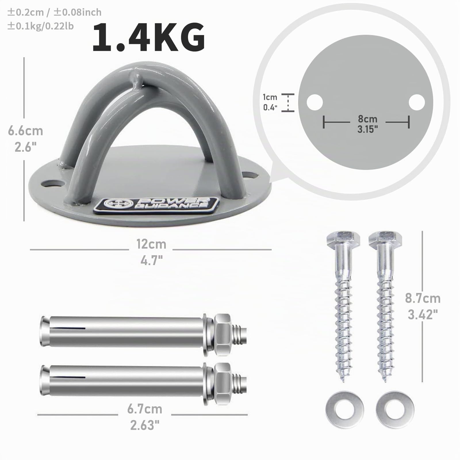 POWER GUIDANCE Hook Wandhaken Deckenanker -Ceiling Anchor Wandhalterung für Aufhängegurte, Gymnastikringe, Yoga Swings & Hängematte, Resistance Band, Battle Rope (1 Stück)