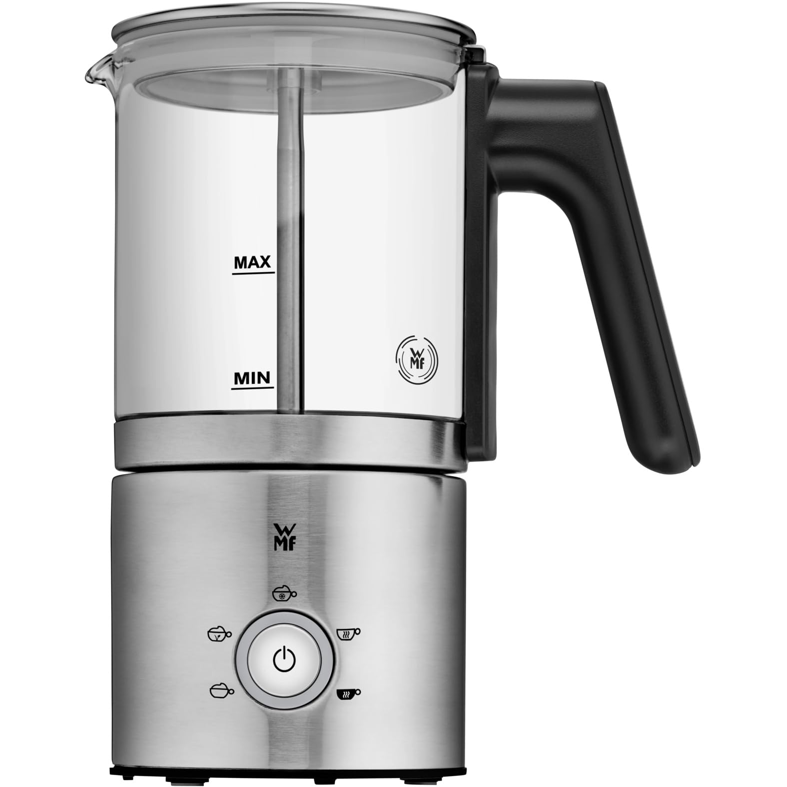 WMF Lono - Espumador de leche de cristal eléctrico, 150-250 ml, 650 W, batidora de frape, pantalla táctil, para espuma de leche caliente y fría, leche caliente, calentador de leche, cacao, chocolate