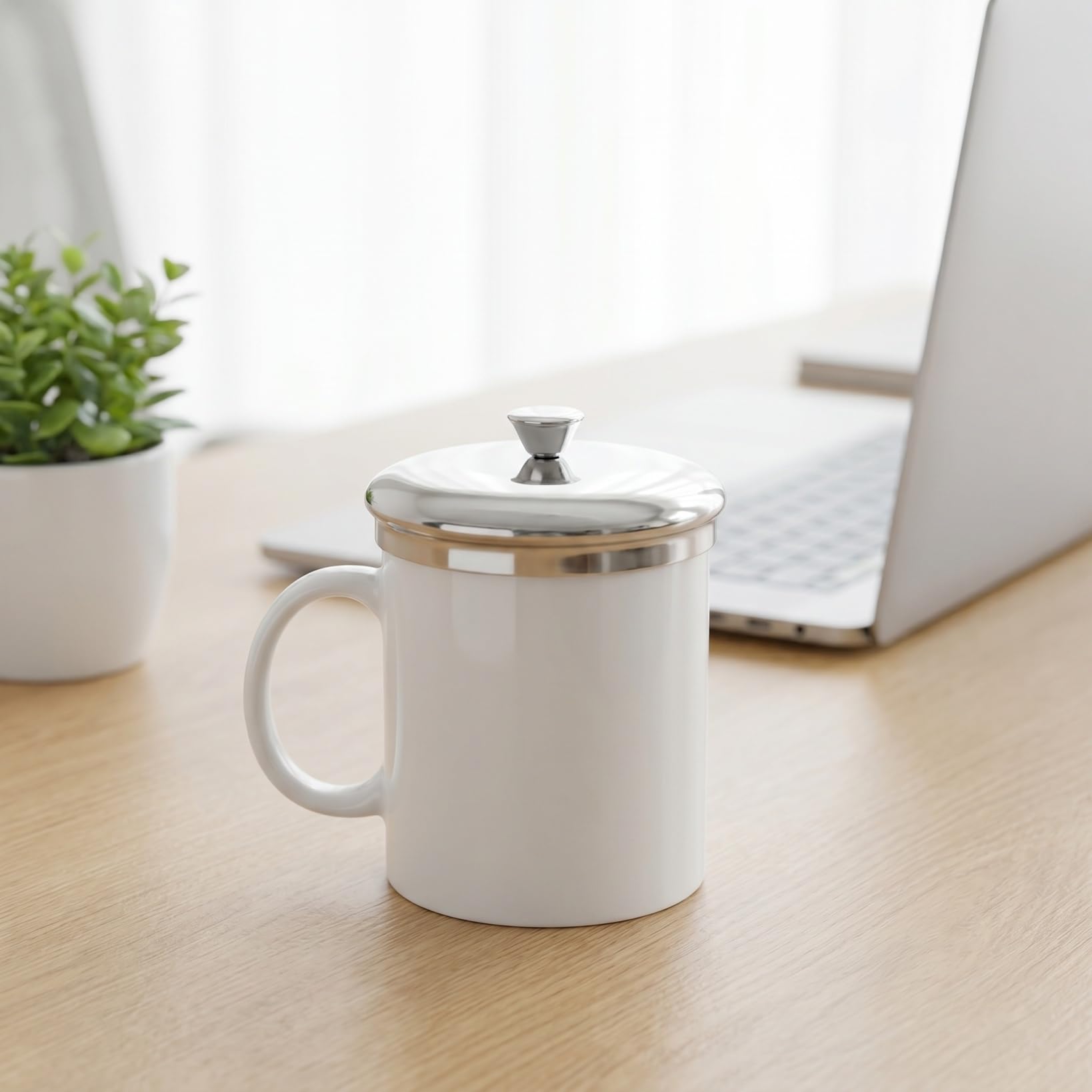 ABOOFAN Coperchio per tazza in acciaio inox, 10 cm, coperchio universale per tazze e borracce anti-schizzi e anti-perdite, ideale per tè, caffè e bevande, design pratico e moderno