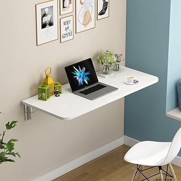 White Folding Computer Desk 60cm 70cm 80cm 90cm 100cm 120cm | Wall Table for Small Spaces Home Office Work | Foldable Kitchen Breakfast Bar Table Wall Mounted, Hanging Table Balcony