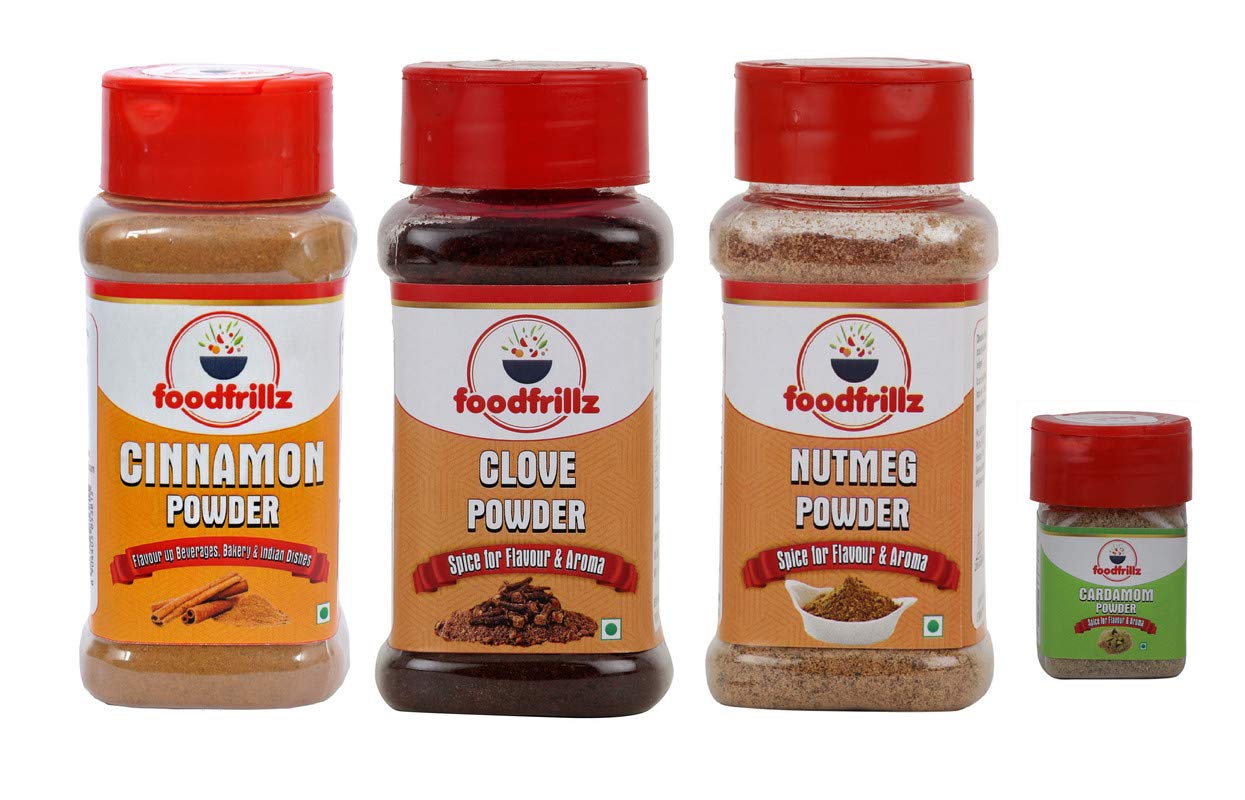 foodfrillz Cinnamon Powder, Nutmeg Powder,Clove Powder & Cardamom Powder,(Dalchini,Jaiphal,Laung,Chhoti Hari Elaichi) Pack Of 4,180 Grams (B0893Z52HD) Amazon Price History, Amazon Price Tracker