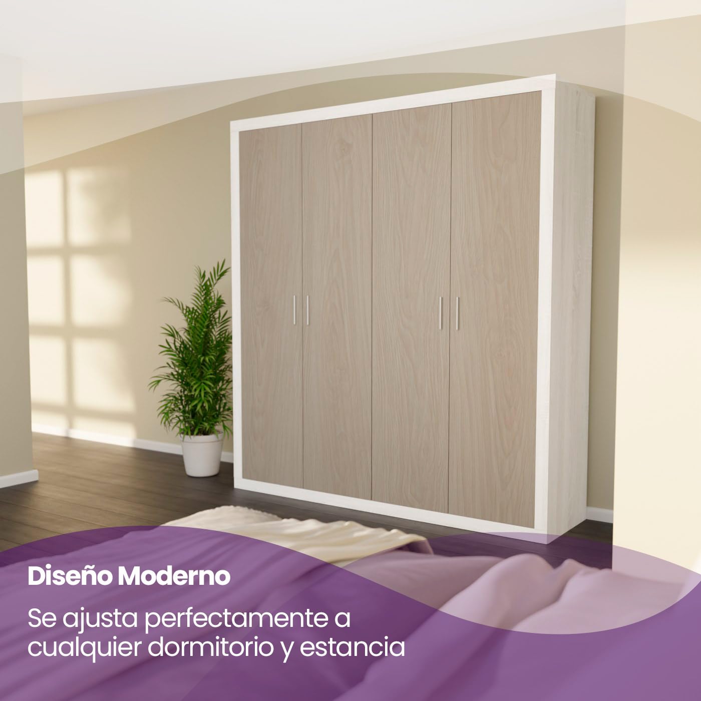 mattfy - Armario 4 Puertas Batientes con Altillo Modelo Victoria para Dormitorios de Matrimonio o Individuales, Color Andersen Pino - Gris, Medidas: 197 cm (Ancho) x 210 cm (Alto) x 48 cm (Fondo)