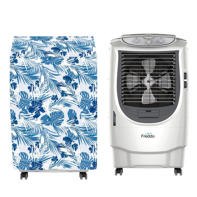 Image of Cooler Cover Compatible for Havells Freddo 70-Litres Desert Air Cooler Waterproof, Dustproof, Size 66Lx50Bx117H Cm, White Blue.