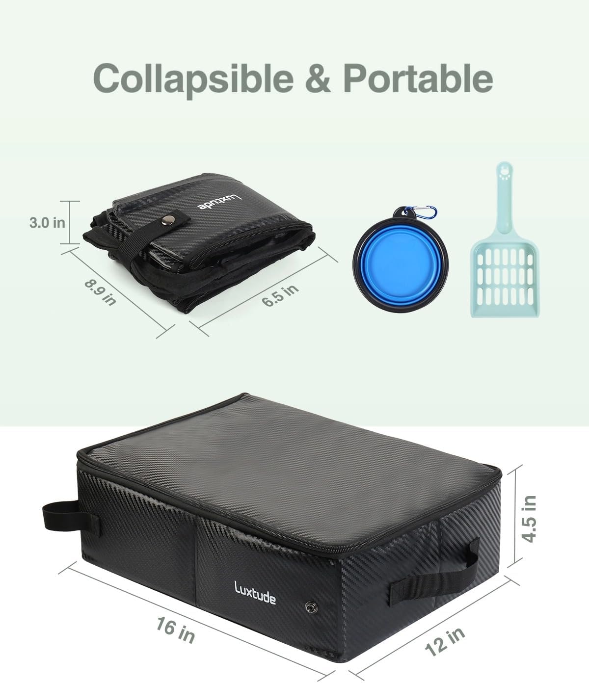 Luxtude Travel Litter Box for Cats, Portable Litter Box with Lid, Comes with a Hard Non-Stick Bottom, Waterproof & Smell-Proof for Car, Hotel, and Outdoor Use, Includes a Bowl and Scoop