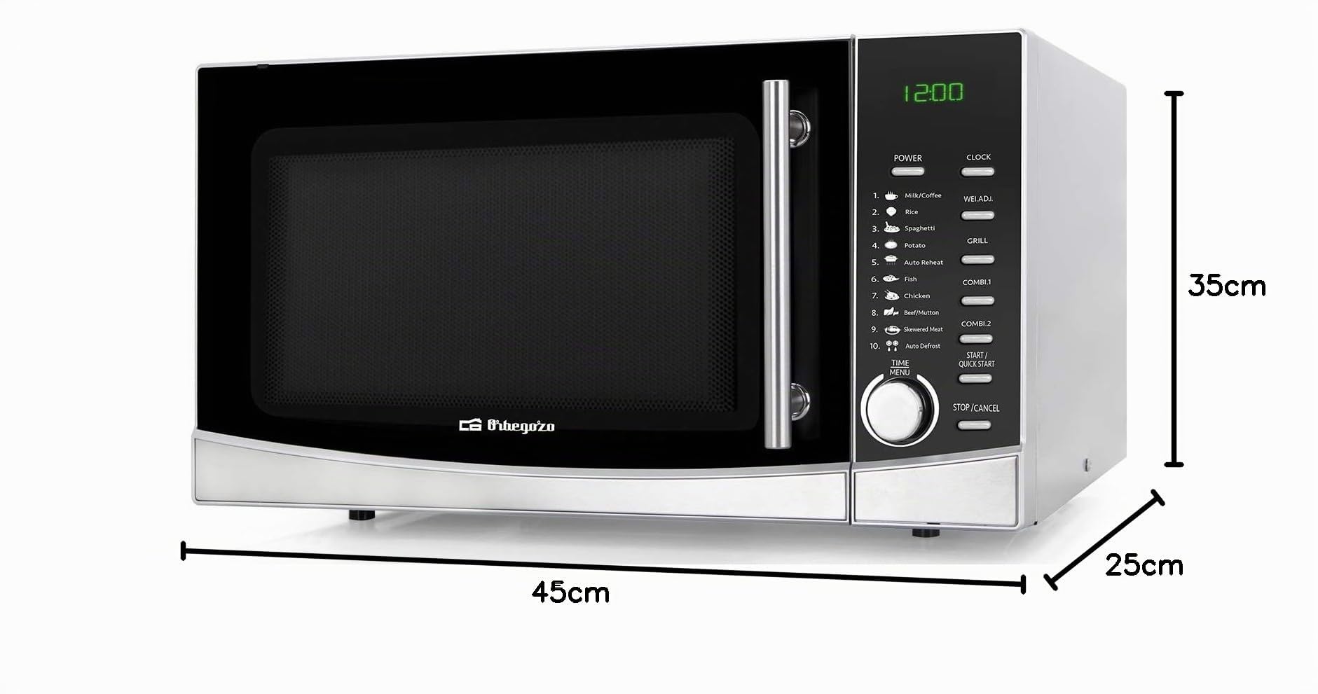 Orbegozo MIG 3420 - Micro-ondes avec grill, 34 litres, 9 menus préconfigurés, 8 niveaux de puissance, programme de décongélation, minuterie, 1000-1300 W