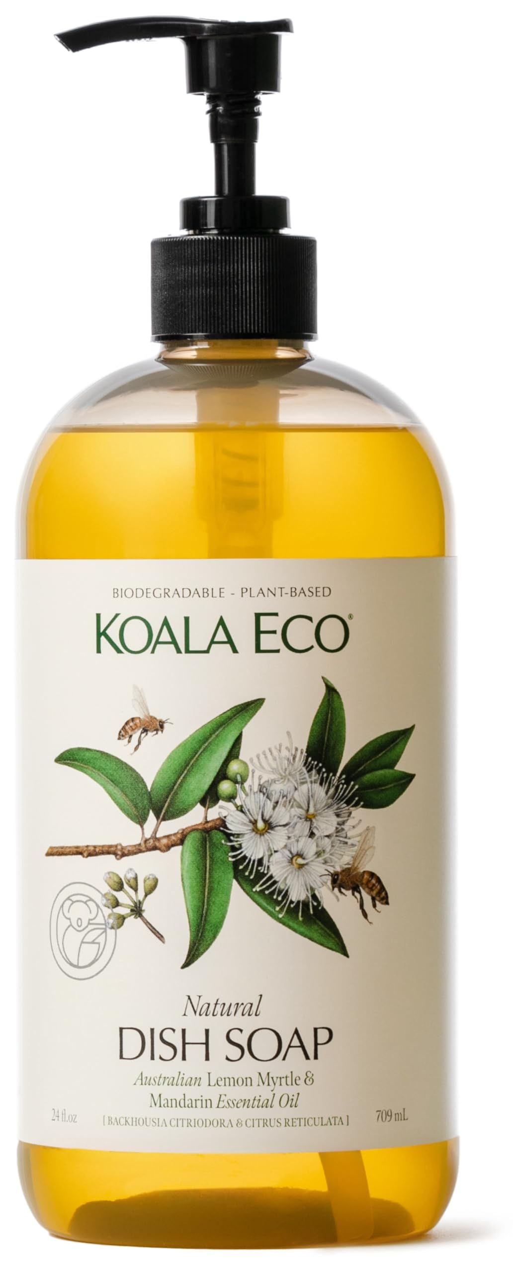 Koala EcoNatural Dish Soap - Plant-Based, Eco-Friendly - with Australian Lemon Myrtle & Mandarin Essential Oil - 34oz