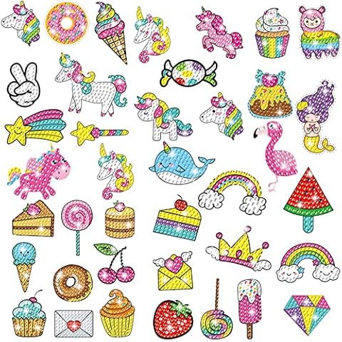 VUCDXOP 5D Diamond Painting Set for Children, DIY Animal Painting Animals Diamond Sticker Kit, Diamond Painting Sticker Set with Unicorn Rainbow Animals for Girls Notebook, Cup Cover