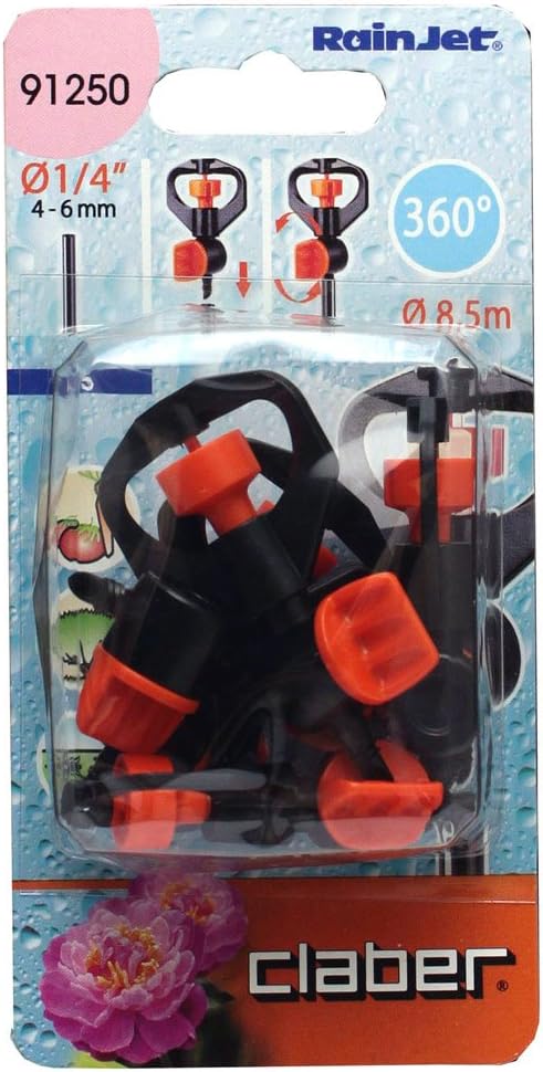 Claber 91250 Oblong Hole Micro Sprinkler 360° Adjustable, Black/Orange/Grey