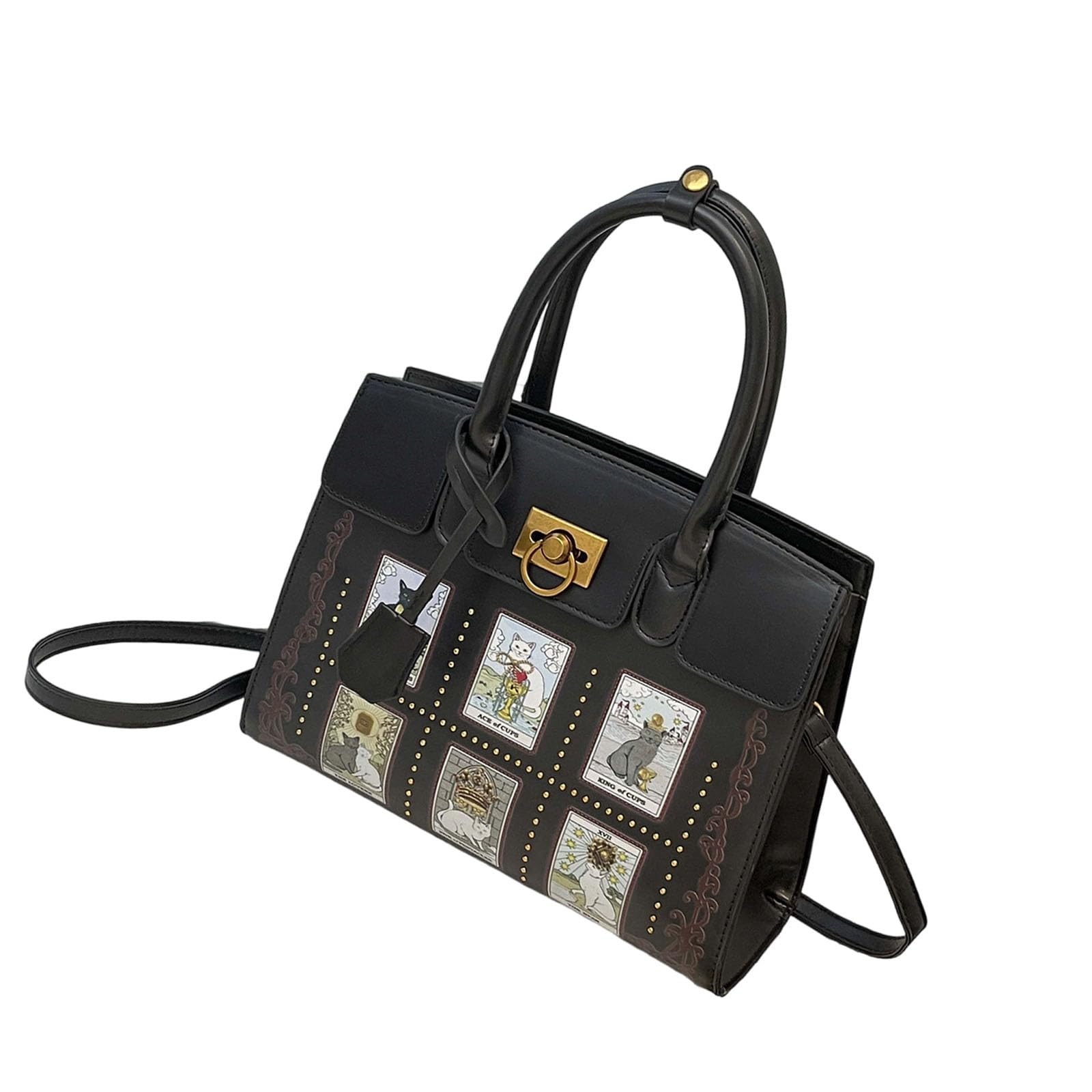 Borsa con ricamo creatura con tracolla regolabile e tasche multiple per borsa da donna dal design alla con gatti