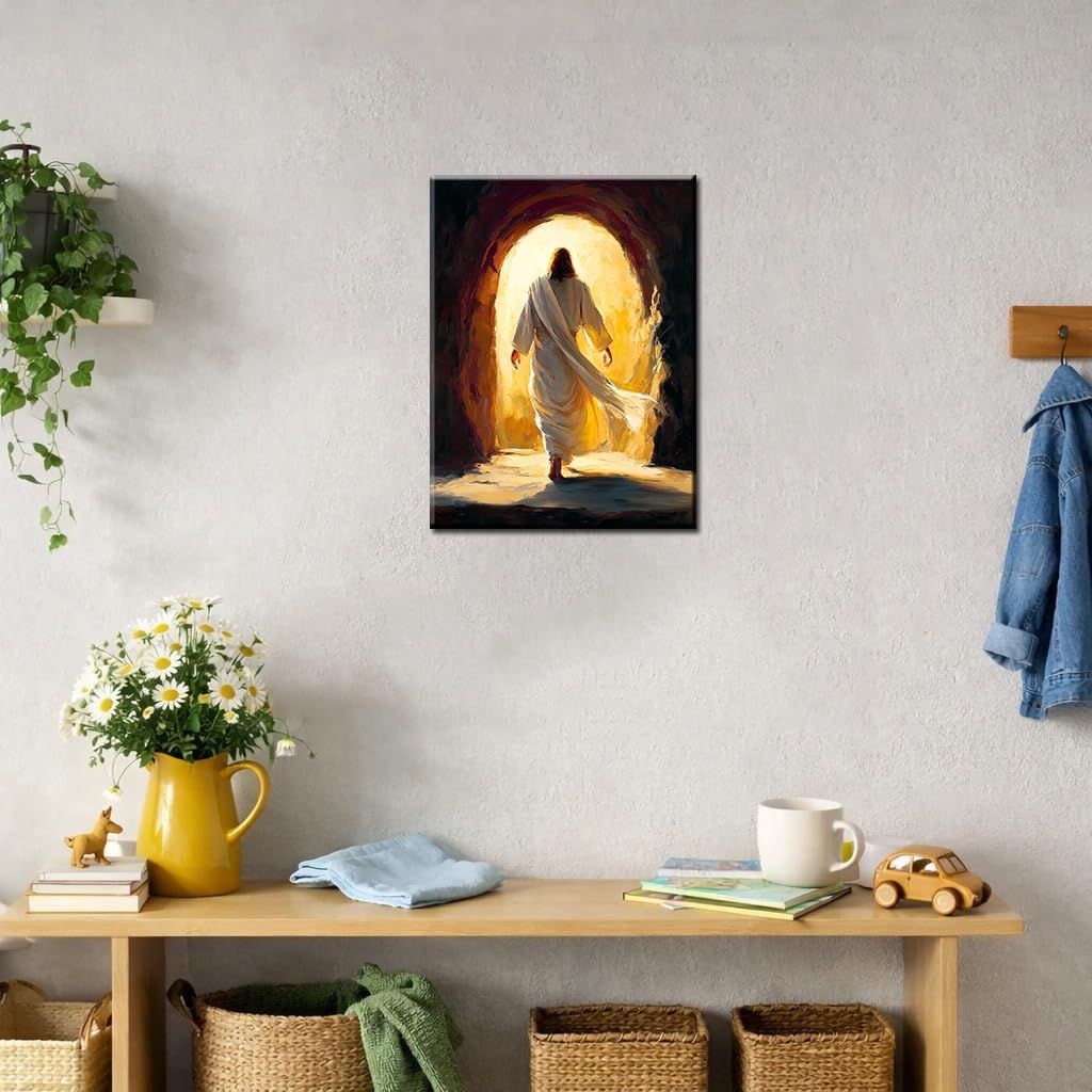ARNLRDYA Jesus Wall Art Canvas Set of 3, Christian Wall Decor, Jesus Carrying the Cross and Empty Tomb, Christian Canvas Artwork for Living Room, Church, Prayer Room, Ready to Hang (12x16 Inch)