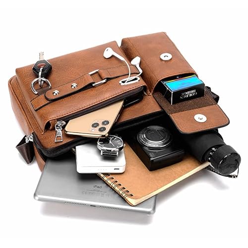 Bolsa Masculina de Couro Falso para Negócios Bolsa Mensageiro Bolsa de Ombro Preto