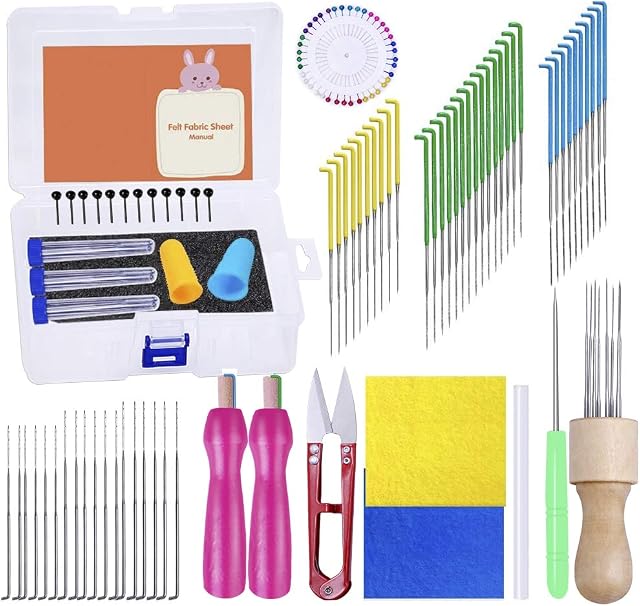 124 Pcs Felting Needles Kit, 3 Sizes Felt Needles, Needle Felting Needles with Awl, Wooden Handle, Scissor and Other Needle Felting Tool for Needle Felting, Wool Felting DIY