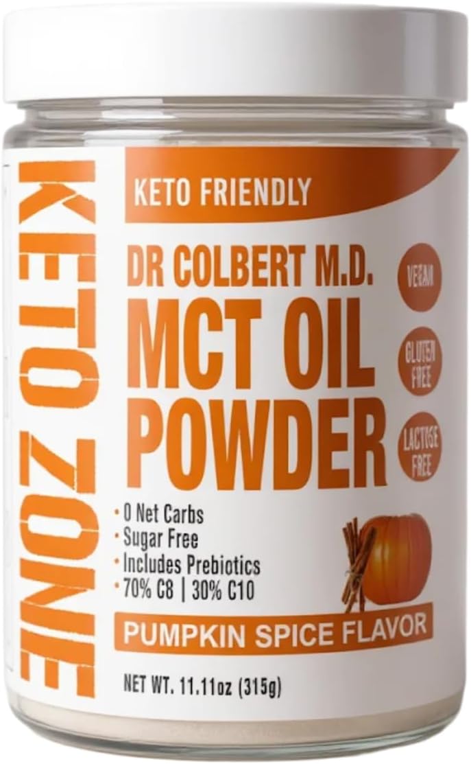 Dr. Colbert, MD MCT Oil Powder | Pumpkin Spice Flavor | by Divine Health | Keto Zone | 70% C8 30% C10 | 0 Net Carbs | Gluten Free | 30 Day Supply | 300 Grams