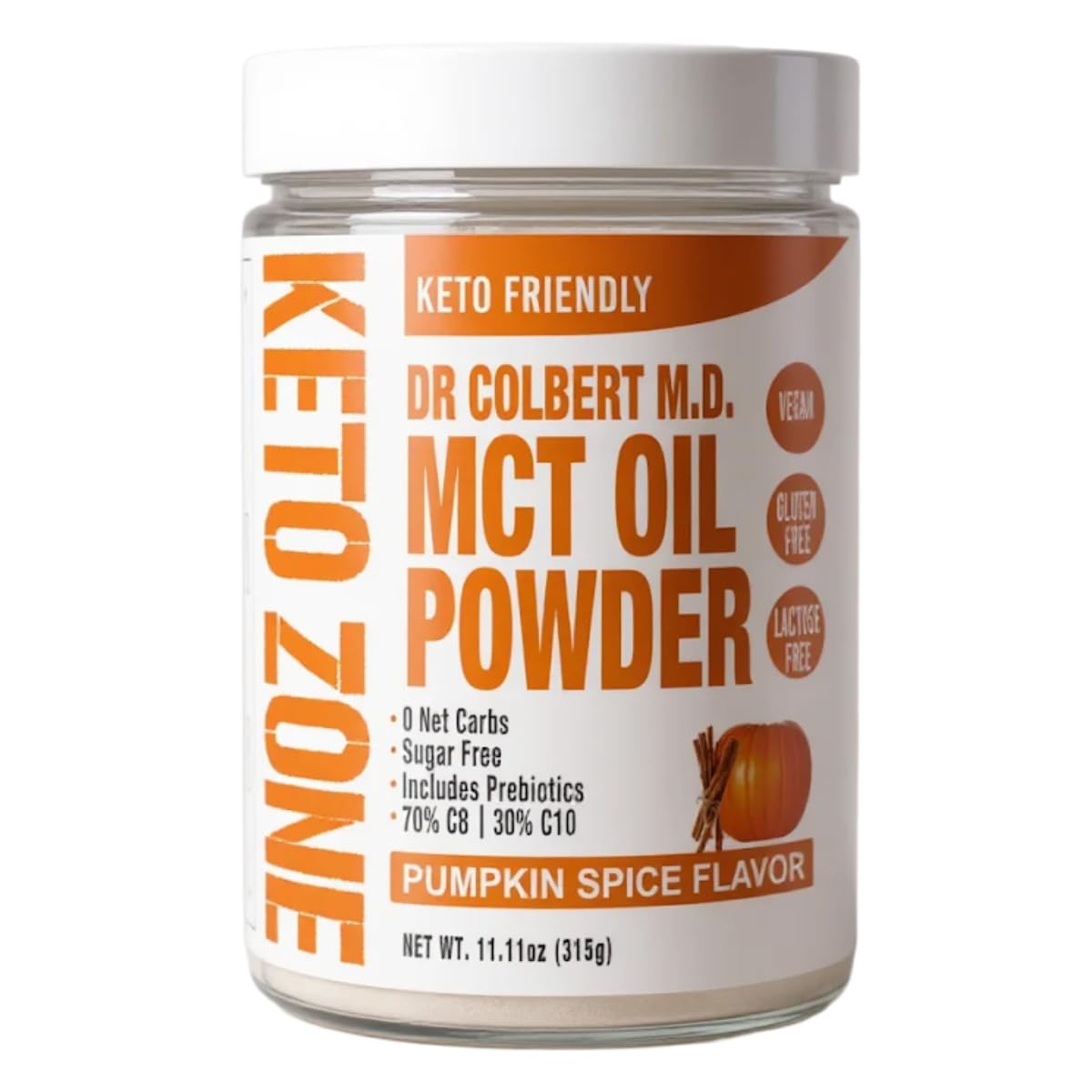 Dr. Colbert, MD MCT Oil Powder | Pumpkin Spice Flavor | by Divine Health | Keto Zone | 70% C8 30% C10 | 0 Net Carbs | Gluten Free | 30 Day Supply | 300 Grams