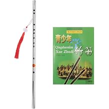 BESTYASH Chinese Dizi Flute G Key Stainless Steel Traditional Wind Instrument with Instruction Booklet Portable Beginner Metal Flute for Chinese Folk Music