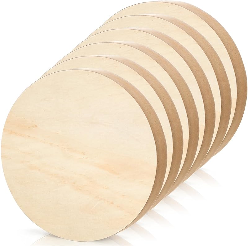 Paquete de 6 círculos de madera MDF, tablero de madera redondo sin terminar, placa de disco de madera para manualidades, tablero de fibra de densidad media, base de posavasos de bloque de madera de 1 pulgada de grosor para bricolaje, grabado, tallado de virutas, pintura