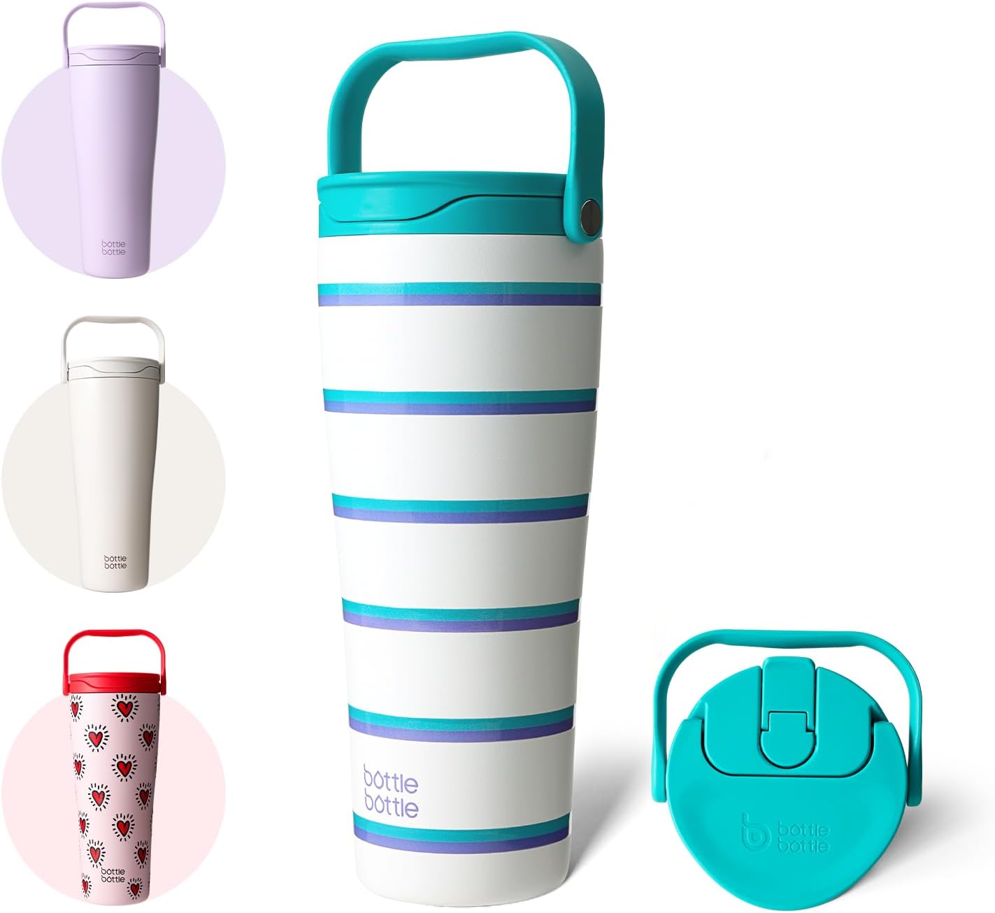 BOTTLE BOTTLE Insulated Tumbler with Handle & Straw Lid, 30oz Stainless Steel Leak-Proof Water Bottle for Hot & Cold Drinks, Add Ice Without Unscrewing, BPA-Free for Travel, Sports, Office(Stripe)