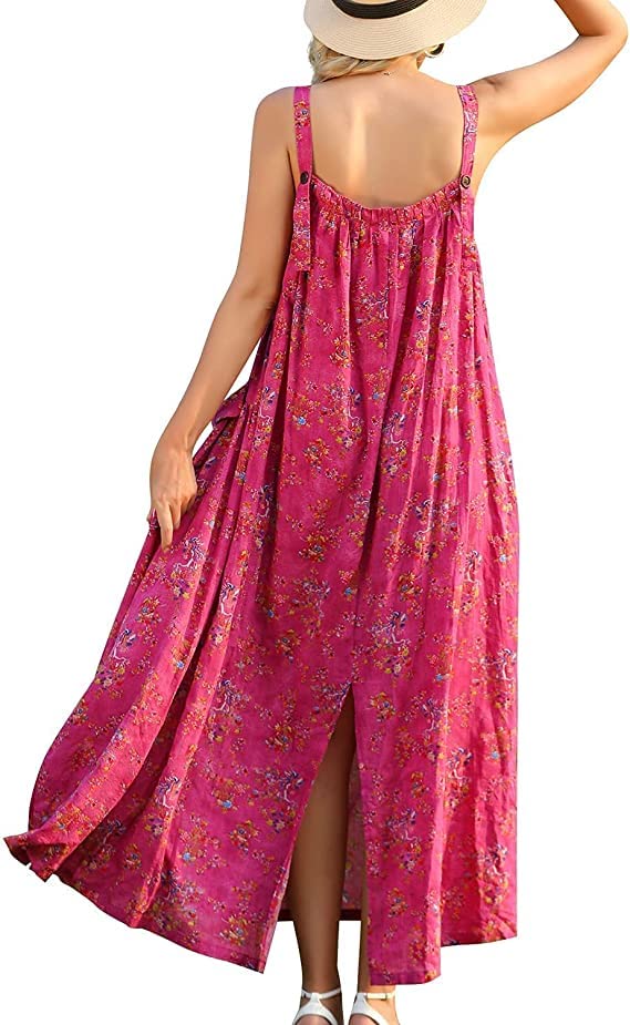 YESNOWomen's Summer Casual Maxi Plus Size Dress - S-3XL, Square Neck, Floral Pattern, Wide Pockets, Boho, E96 UK, Hand Wash Only, 13623305031