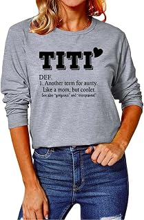Womens TITI Letter Print Long Sleeve Blouse Casual Loose Shirts Cute Pullover Top