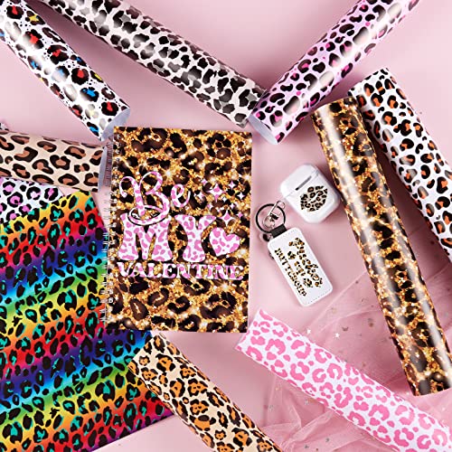 Tintnut Permanent Vinyl - 10 Sheets 12"X10", Rainbow Leopard Permanent Adhesive Vinyl Sheets, Cheetah Pattern Self Sticker Waterproof Vinyl Compatible With Cricut Or Silhouett #TOP6