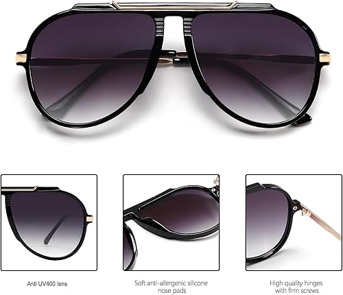 Miniatura 4 de Gafas de sol de aviador de gran tamaño para mujeres y hombres, estilo retro de los años 70, lentes de sol de metal dorado sin enredos, cuadrados,