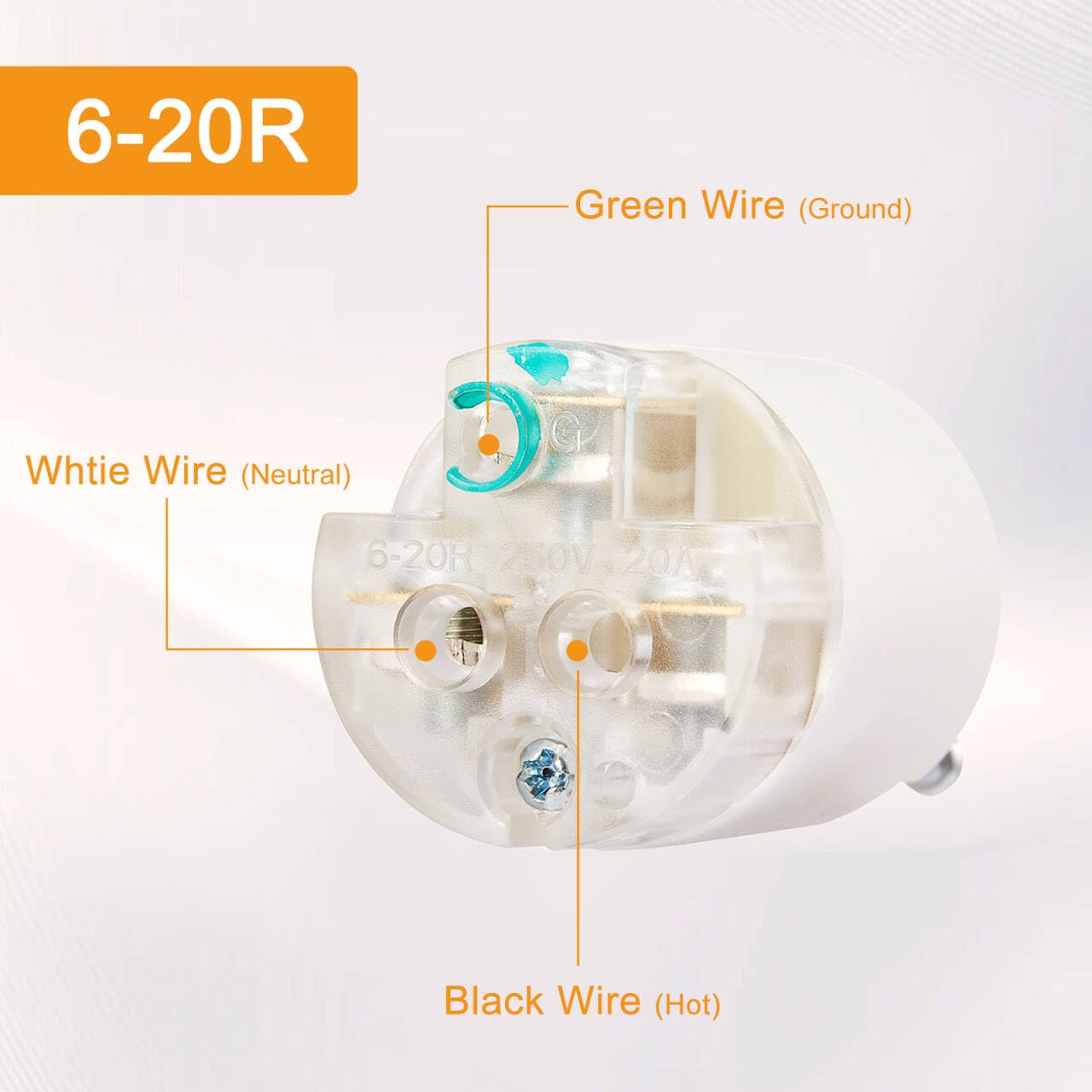 20 Amp 220/250 Volt Electrical Replacement Connector 10 Pcs, NEMA 6-20R Extension Cord Female Ends, 2 Pole, 3 Wire Grounding, Industrial Grade Straight Blade, Heavy Duty, ETL Listed