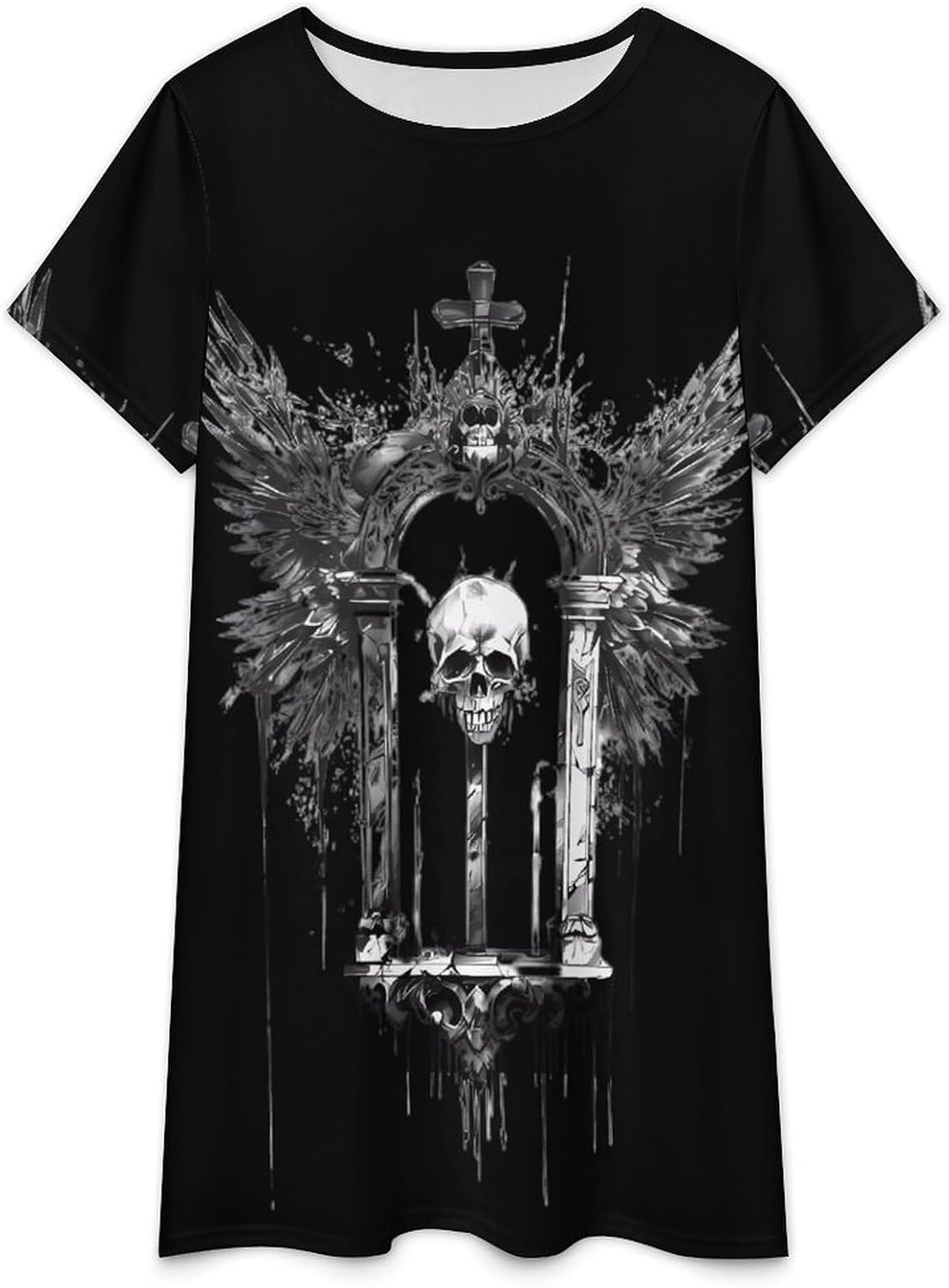Crosses Skull with Wings Women's Nightgown Short Sleeve Sleep Shirt Casual Sleepwear Night Gowns Sleepdress