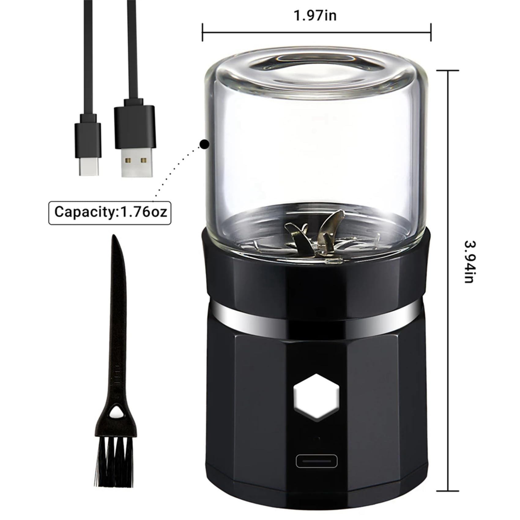 2X Smerigliatrice Elettrica Macina Vaniglia Portatile Macina USB Ricaricabile con Una per La Pulizia per Tisane al