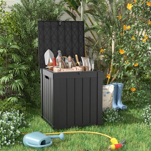 Image of 80 Gallon Deck Box for Outdoor Storage - Waterproof, Lockable, and Doubles as Extra Seating - Perfect for Patio Furniture, Cushions,and Garden Tools (BLACK)