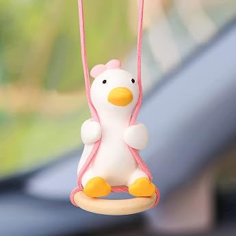 Cute Swing Duck Decor Car Pendant Swinging Duck with Swimming Ring Car Accessories Car Rear View Mirror Interior Decoration Flying Duck Hanging Ornament Mirror Charms Accessories Funny Gifts Pink