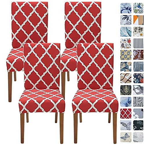 Image of SPRINGRICO Chair Covers for Dining Room Set of 4, Stretch Dining Chair Cover, Washable Spandex Kitchen Parsons Chair Slipcovers, Removable Seat Protector for Home or Party ( 4 Pack, Wine RED ZEO)