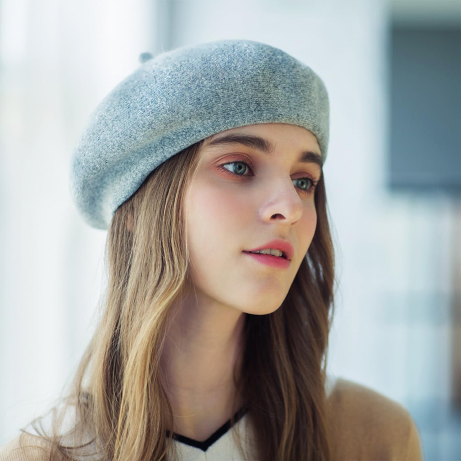 Women French Wool Beret Hats - Reversible Solid Color Classic Beanie Winter Cap - Image 3