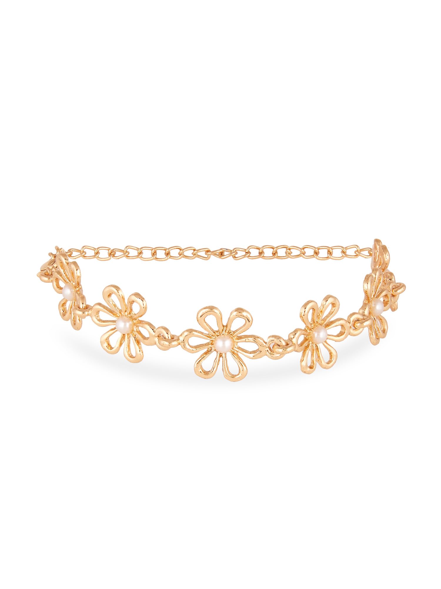 ZAVERI PEARLS Gold Tone Classy Contemporary Pearls Embellished Flowers Bracelet For Women-ZPFK18211 (B0D4LWZ4V6) Amazon Price History, Amazon Price Tracker