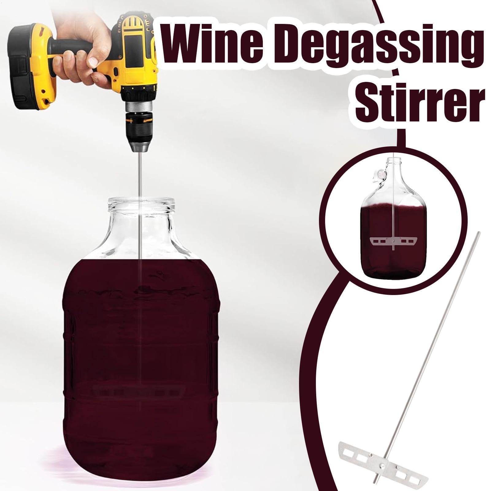 Dégazeur de vin, agitateur de dégazage en acier inoxydable pour bière, palette d'agitation, tige de mélangeur de perceuse de 44,5 cm, mélangeur de dégazage en acier inoxydable, bâton mélangeur