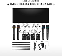 Vista 8 de D Debra Audio AU800 Pro UHF Sistema de micrófono inalámbrico de 8 canales con micrófonos de mano inalámbricos tipo lavalier con auriculares