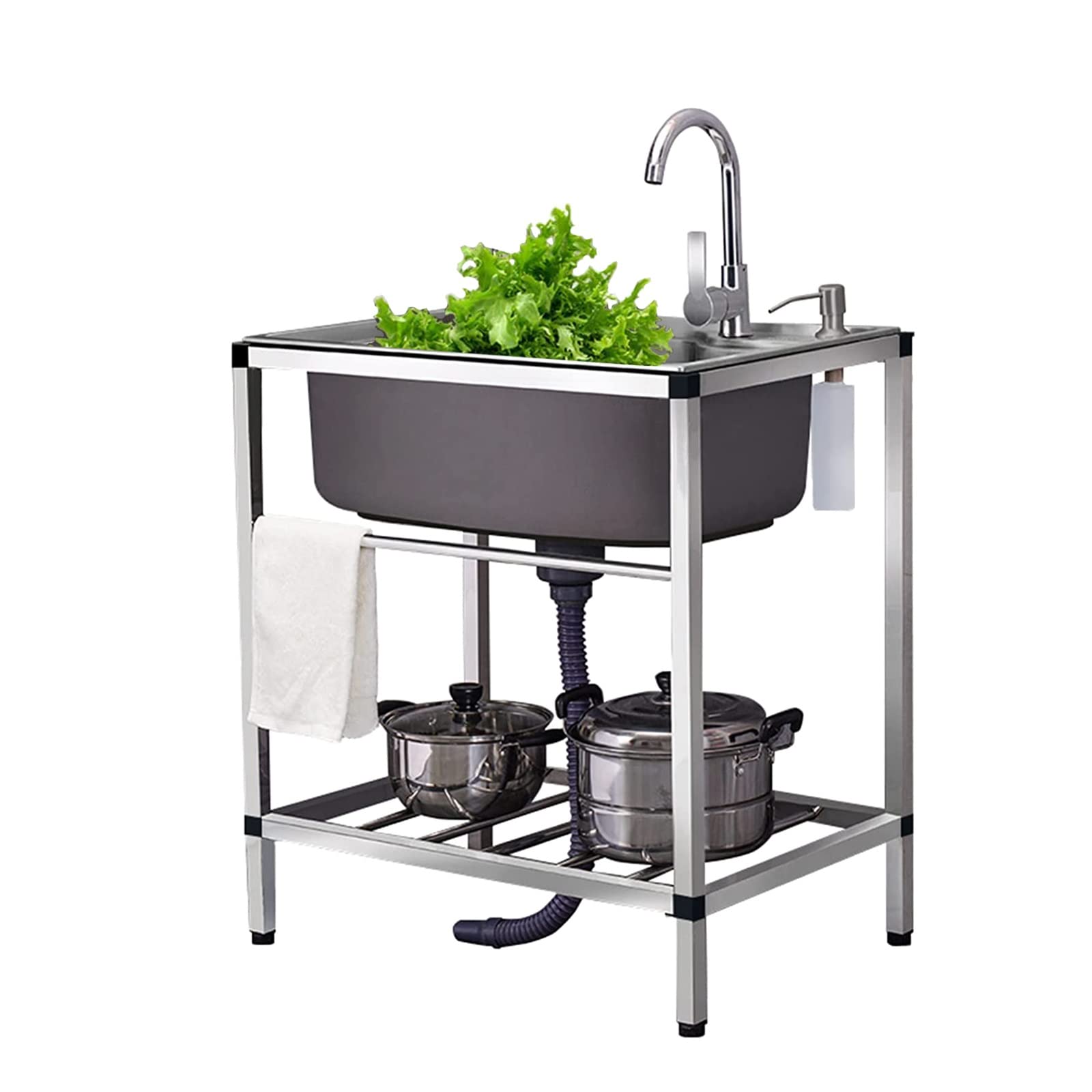 Edelstahlspüle Spülbecken, Edelstahl Küchenspüle, Gewerbe-spülbecken, Mobiles Waschschale Waschplatz Kitchen Sink For Waschküche, Garten Waschtisch Außenbereich Einzelsteckplatz Mit Armatur