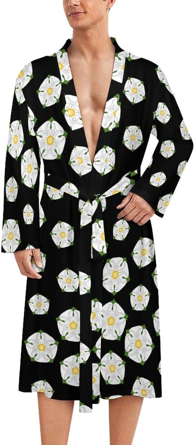 Yorkshire Rose Mens Robe Long Bathrobe for Women Bath Robes Lightweight Soft Printed Sleepwear