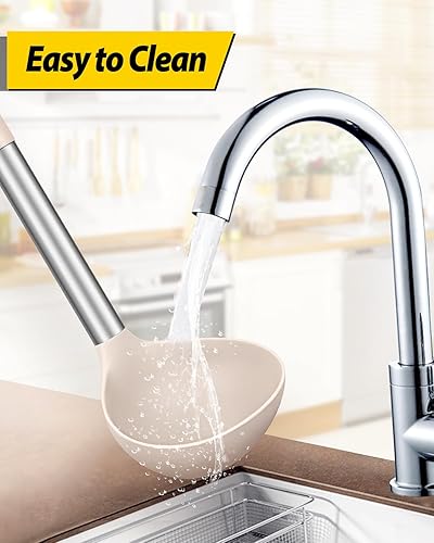 Miniatura 5 de Paquete de 2 cucharones de cucharón, cuchara grande de silicona para sopa, utensilios de cocina antiadherentes con alta resistencia al calor, sin