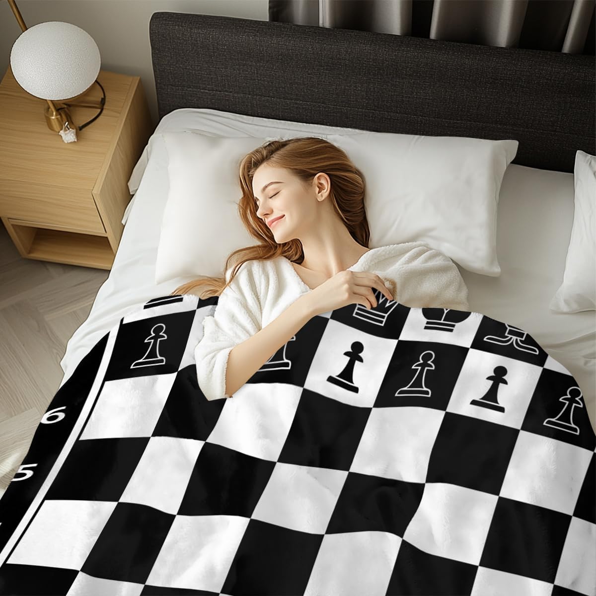 MILANKET Chess Board Flannel Fleece Throw Blanket Grid Checkered Pattern Super Warm Lightweight Bed Couch Blankets, Black and White (60"x80")
