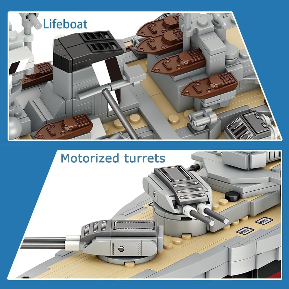 Fucellveca Building Blocks Battleship Toy Set, Classic Bismarck Warship Model Kit for Teenagers and Adults (2081 Pieces)