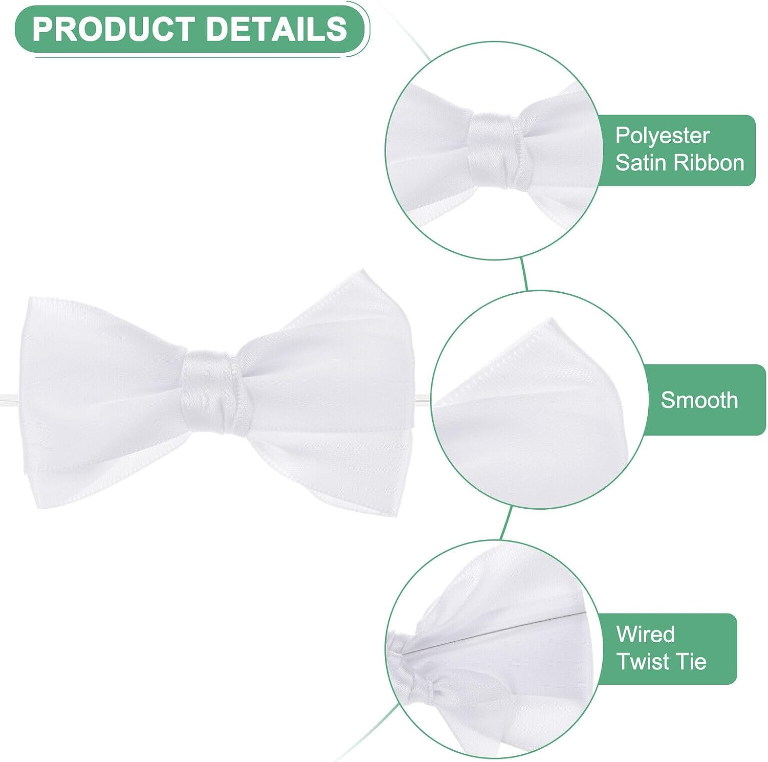 Home and Garden Parts 36-Pack Satin Ribbon Twist Tie Bows 3x3.6" Bow Twist for Craft White #CN/251024/06090